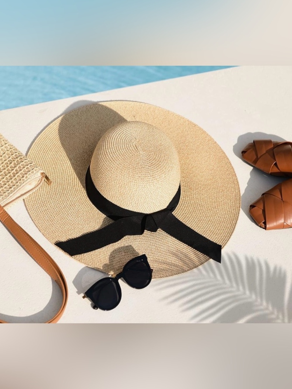 Women’s Furtalk Wide Brim Foldable Sun Straw Khaki Hat Adjustable L Large UPF - Picture 3 of 12